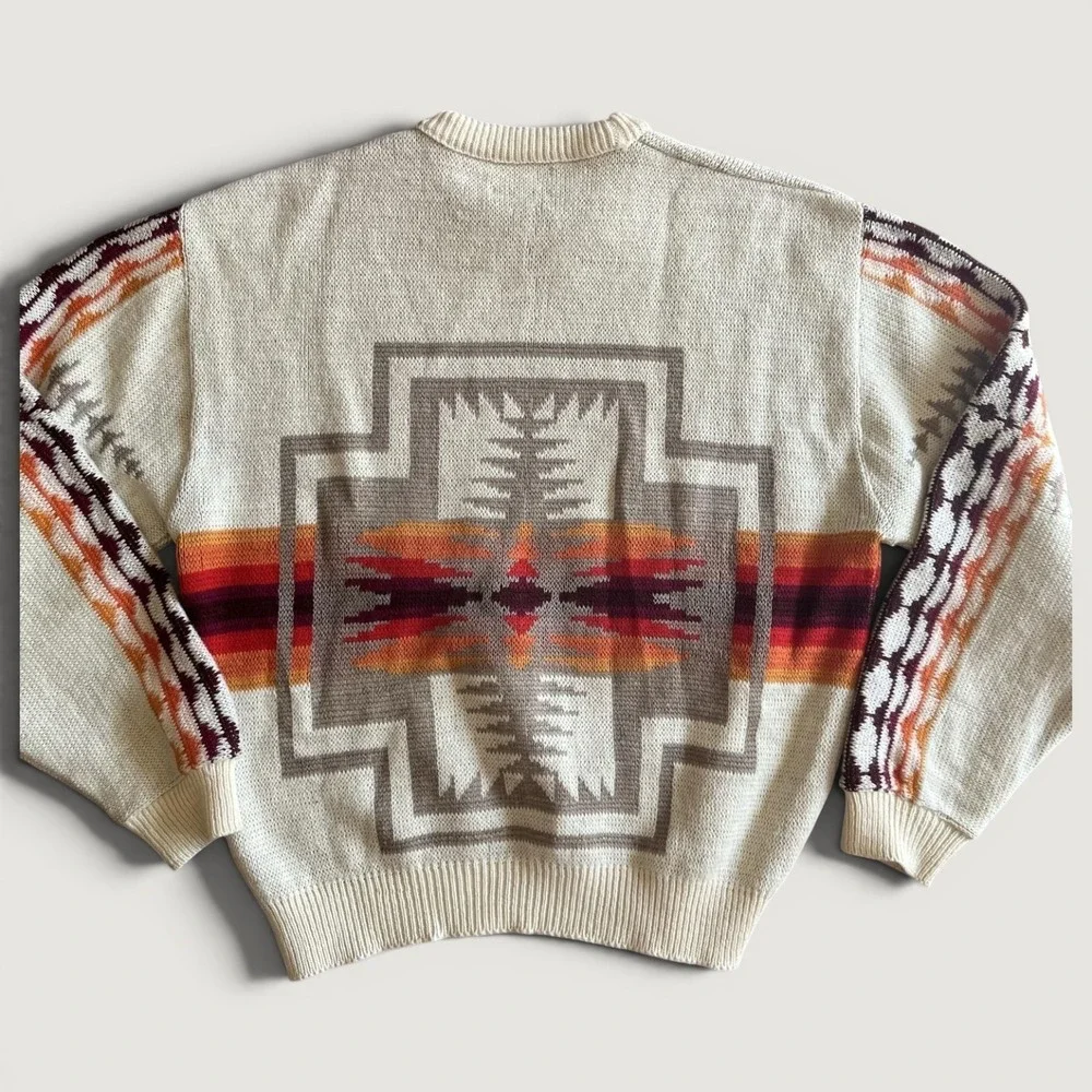 Vintage Pendleton Sweater Mens XL Cream Southwest Geometric Wool Pullover USA